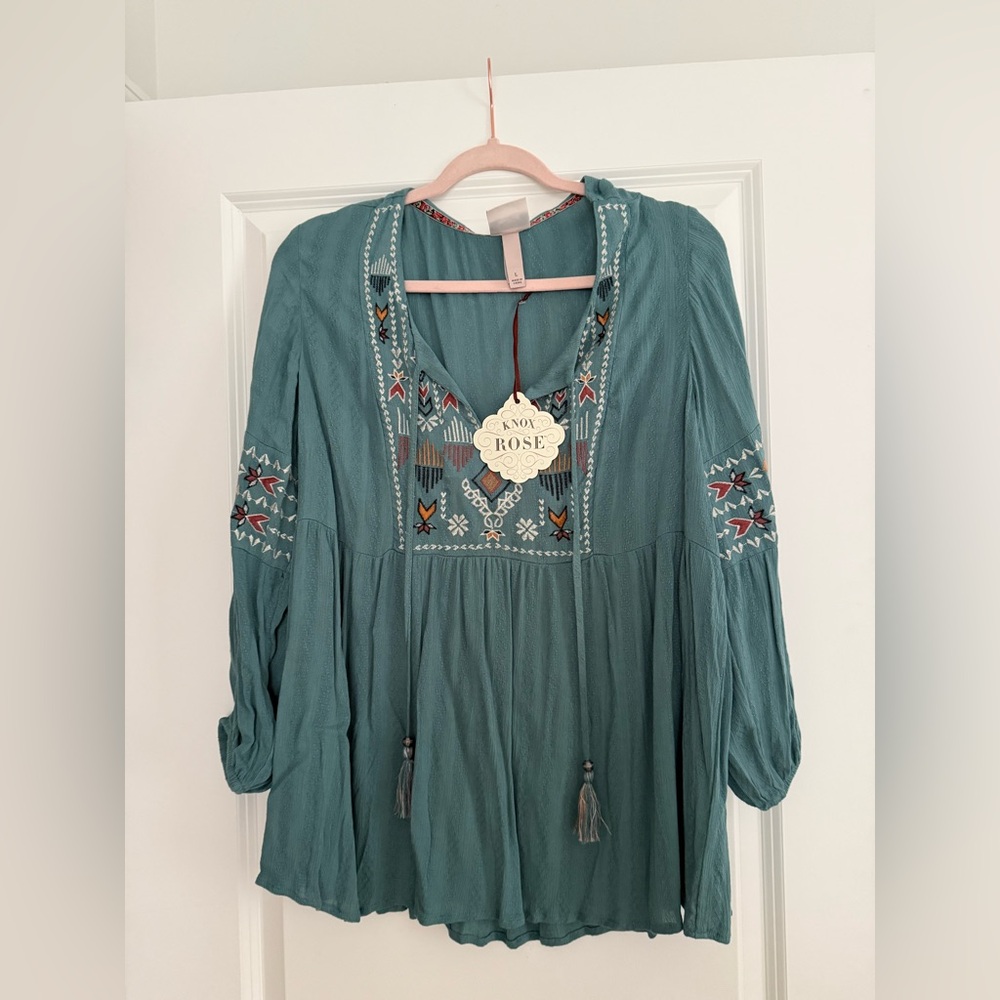 Knox Rose Teal Embroidered Women's Top